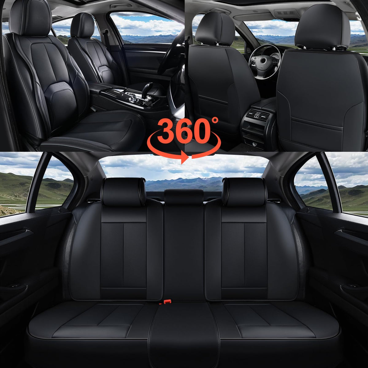 Black Leather Car Seat Covers Full Set I825