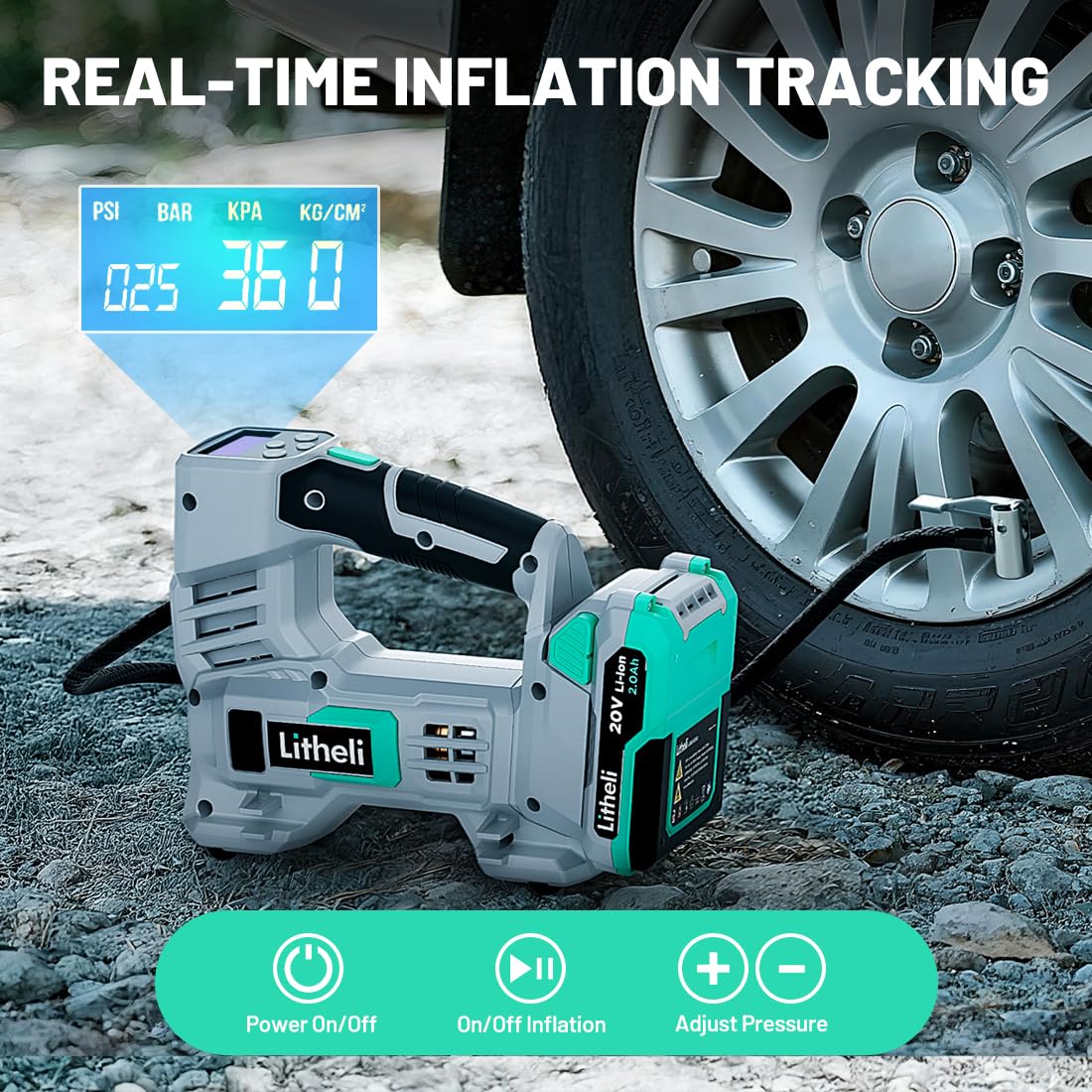 20V Cordless Tire Inflator Air Compressor with Digital Pressure Gauge T677313
