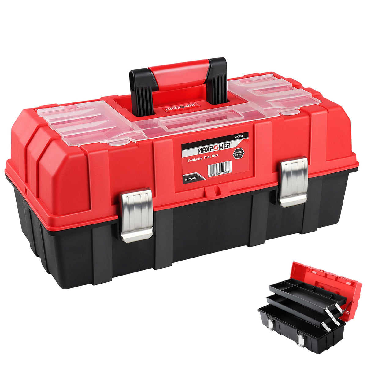 16-Inch Three-Layer Folding Plastic Tool Box with Tray and Dividers Z677