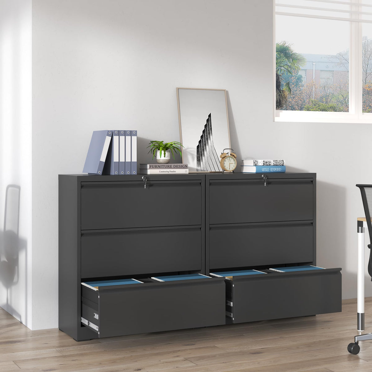 Black 3 Drawer Locking Metal File Cabinet P811493