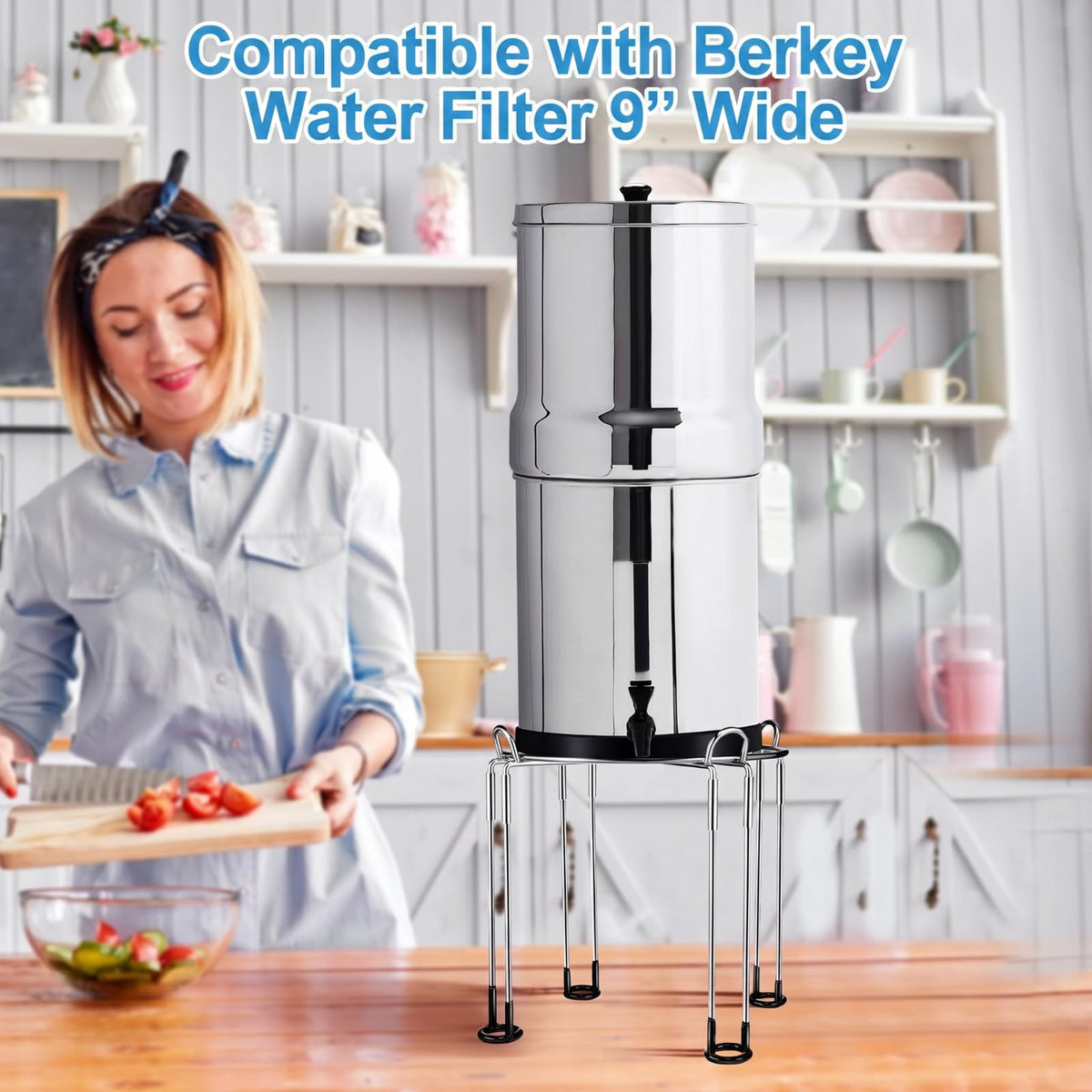 10" Diameter 8" Tall Stainless Steel Gravity Fed Water Filter Stand L762450
