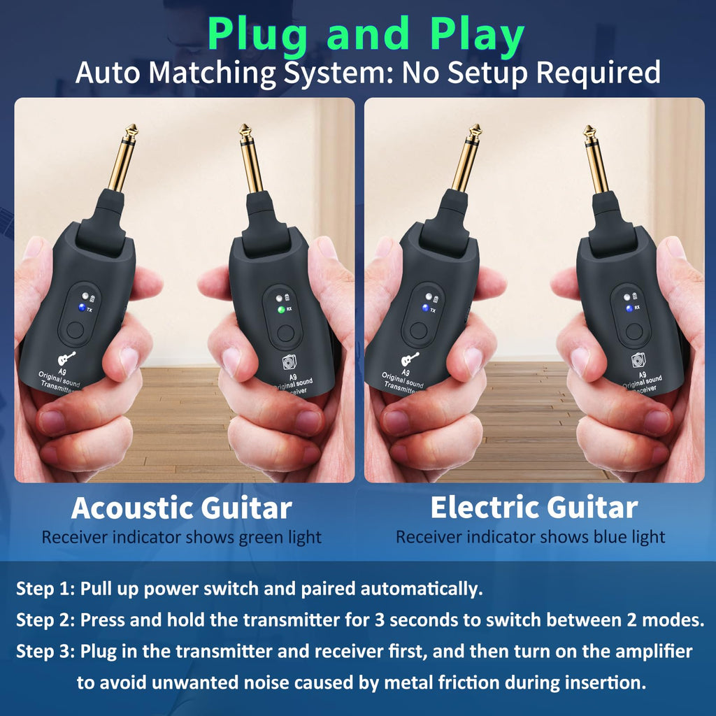 Wireless Guitar System 2.4GHz Transmitter and Receiver Black I72354