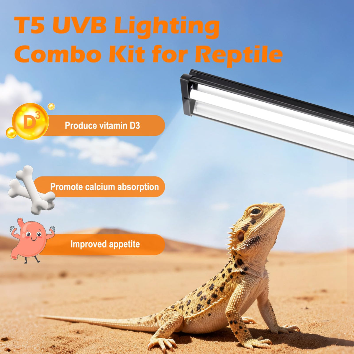 8W 10.0 UVB Reptile Light Fixture Combo Kit with Terrarium Hood X81769