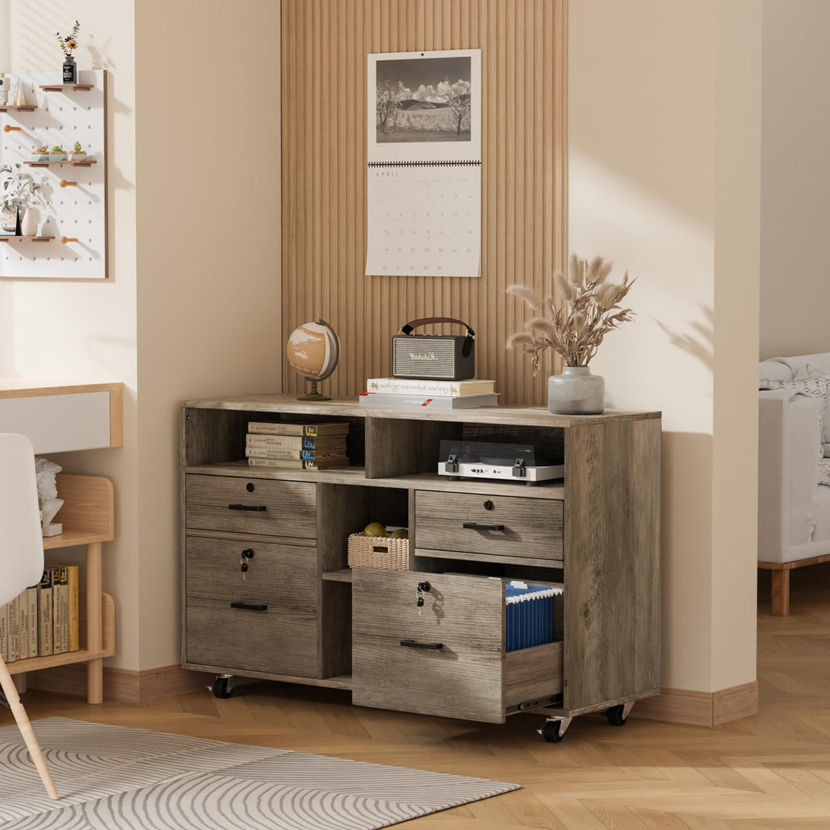 Rustic Grey 4 Drawer File Cabinet with Lock U171403