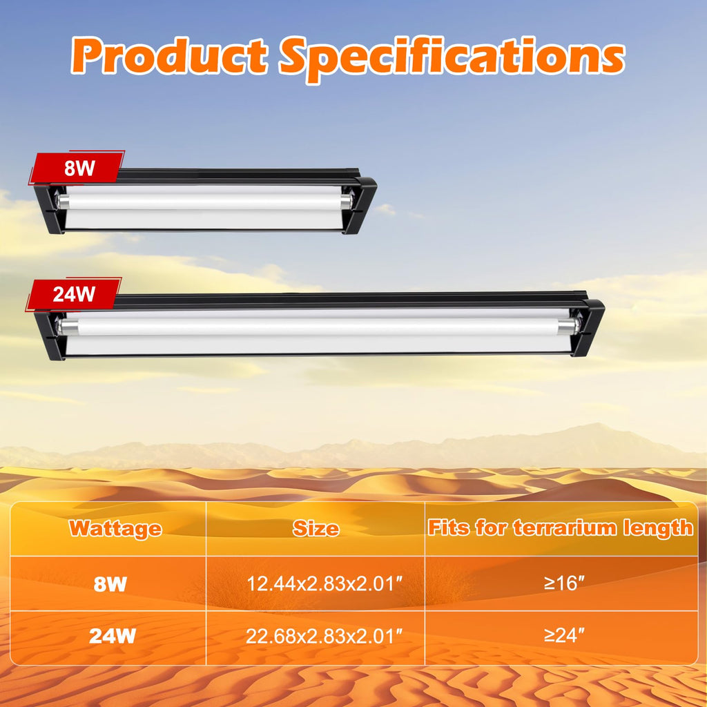 8W 10.0 UVB Reptile Light Fixture Combo Kit with Terrarium Hood X81769