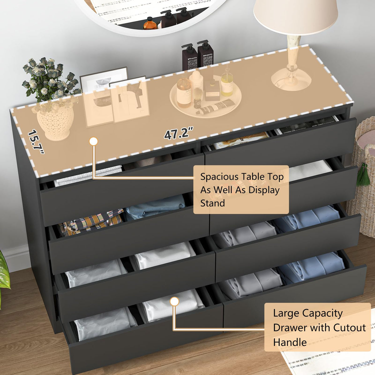 Black 8 Drawer Double Dresser L673756