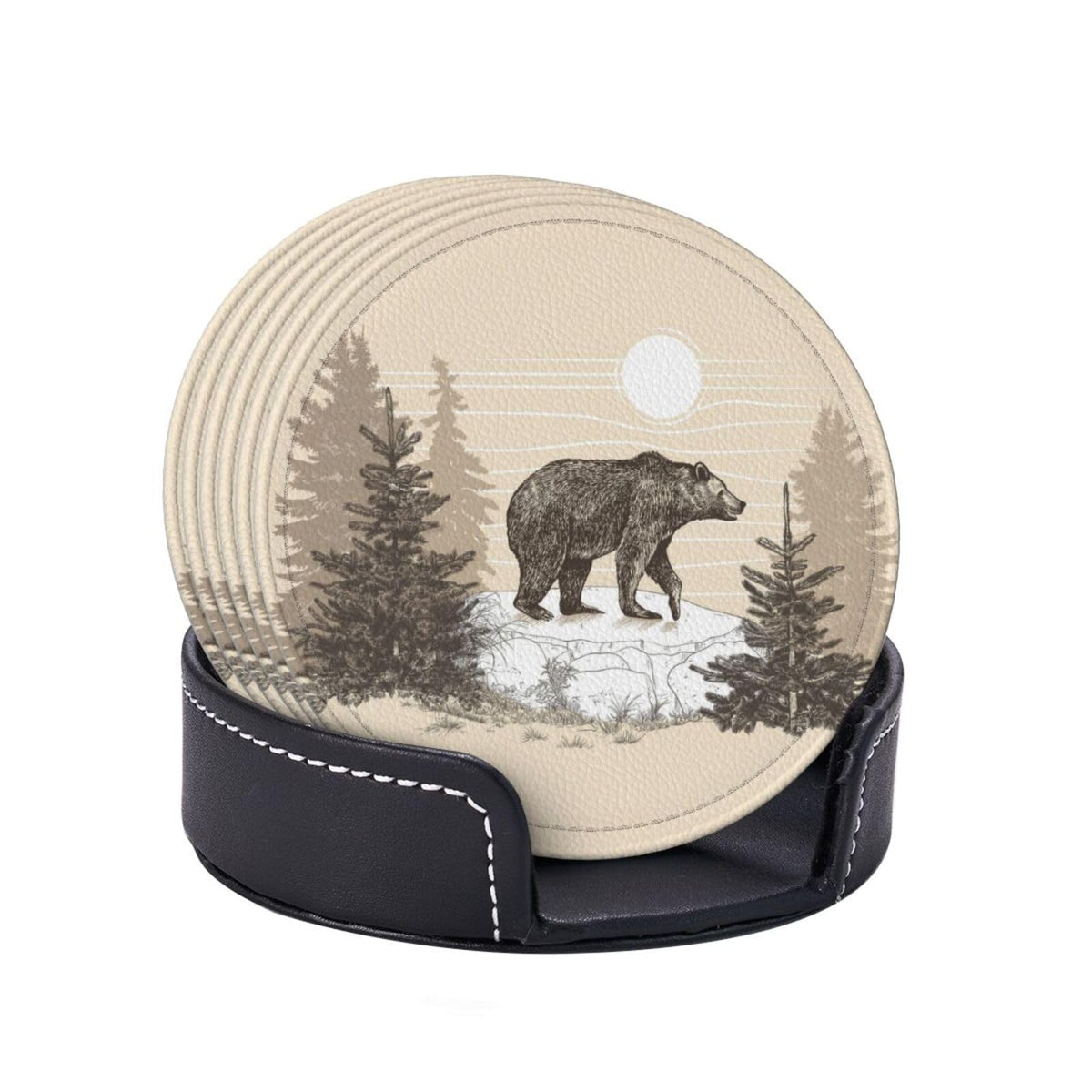 6 Pcs Leather Coasters with Holder J977