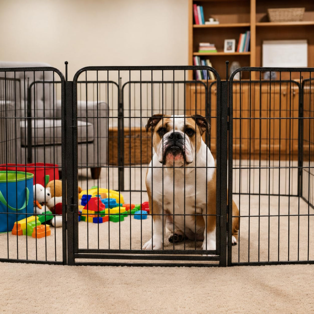 24 inch 8 Panel Portable Black Metal Pet Playpen P592609