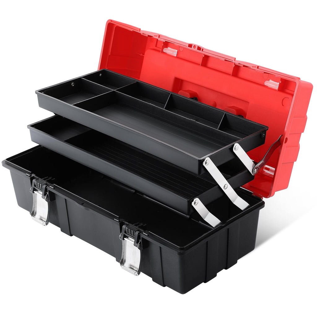 16-Inch Three-Layer Folding Plastic Tool Box with Tray and Dividers Z677