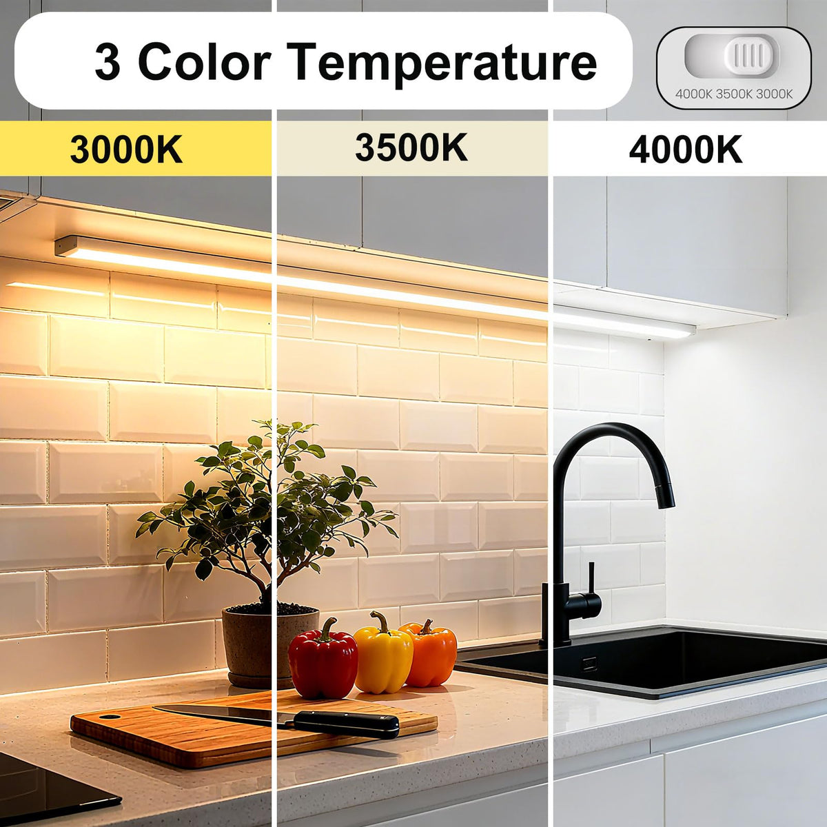 24 Inch LED Under Cabinet Lighting, 3 Color Temperatures, 1200LM Linkable E3291