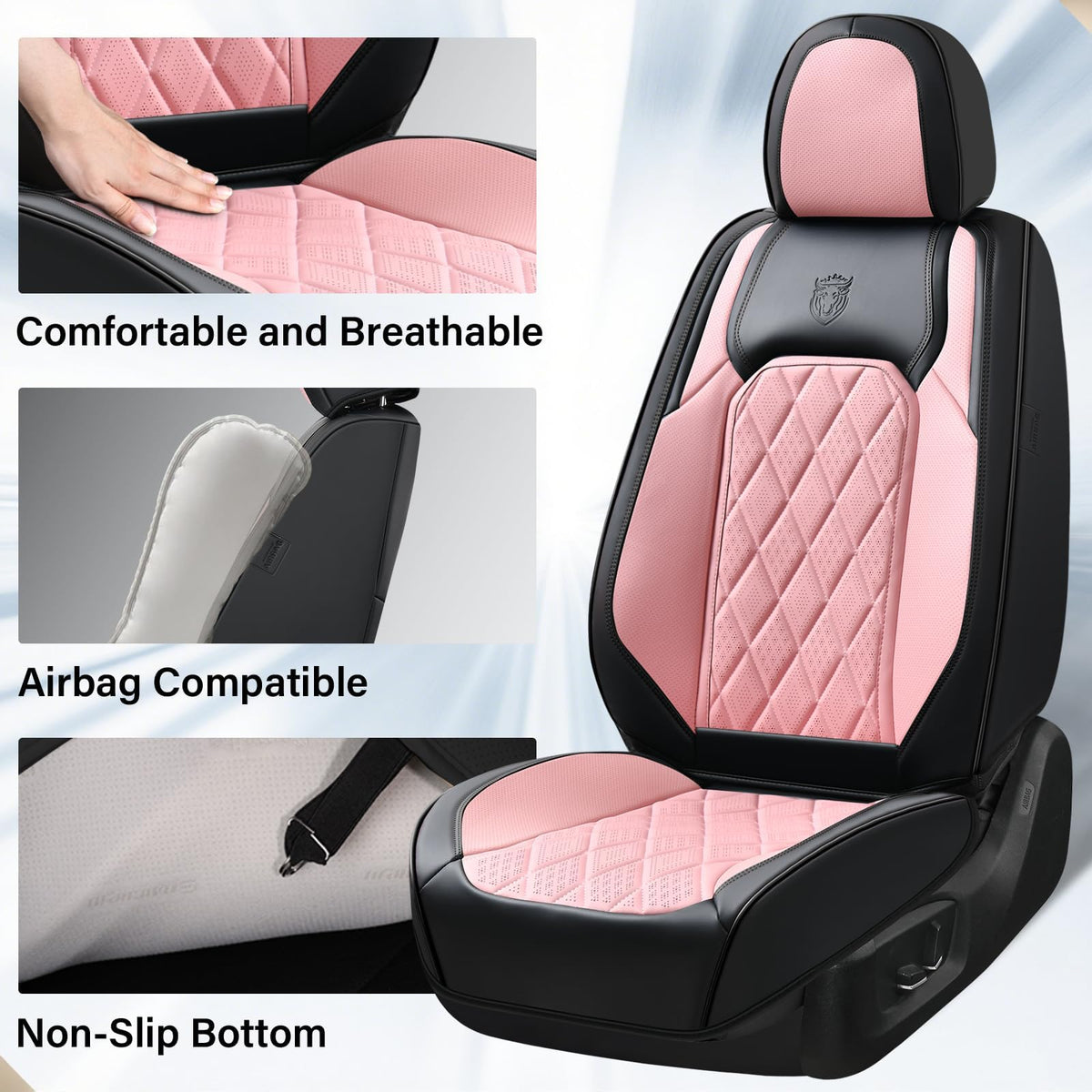 Waterproof Faux Leather Pink & Black Car Seat Covers Full Set A5375