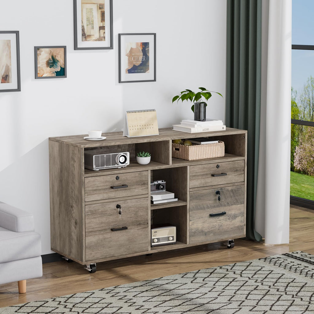 Rustic Grey 4 Drawer File Cabinet with Lock U171403