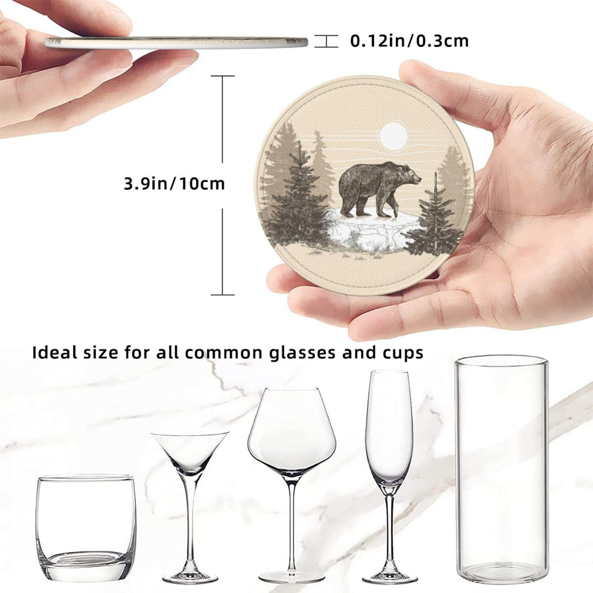 6 Pcs Leather Coasters with Holder J977