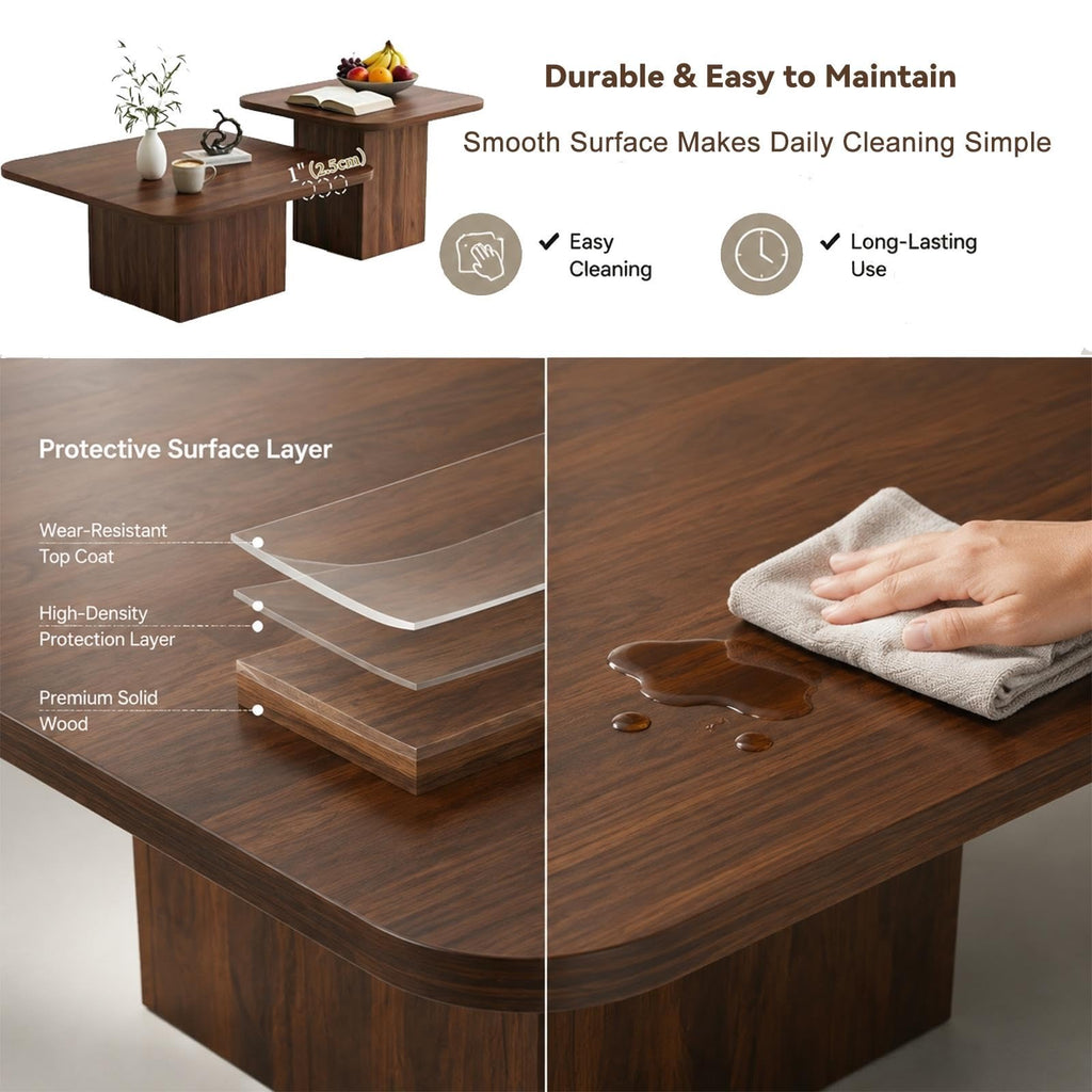 Nesting Coffee Tables Set of 2 Wood Square Y598