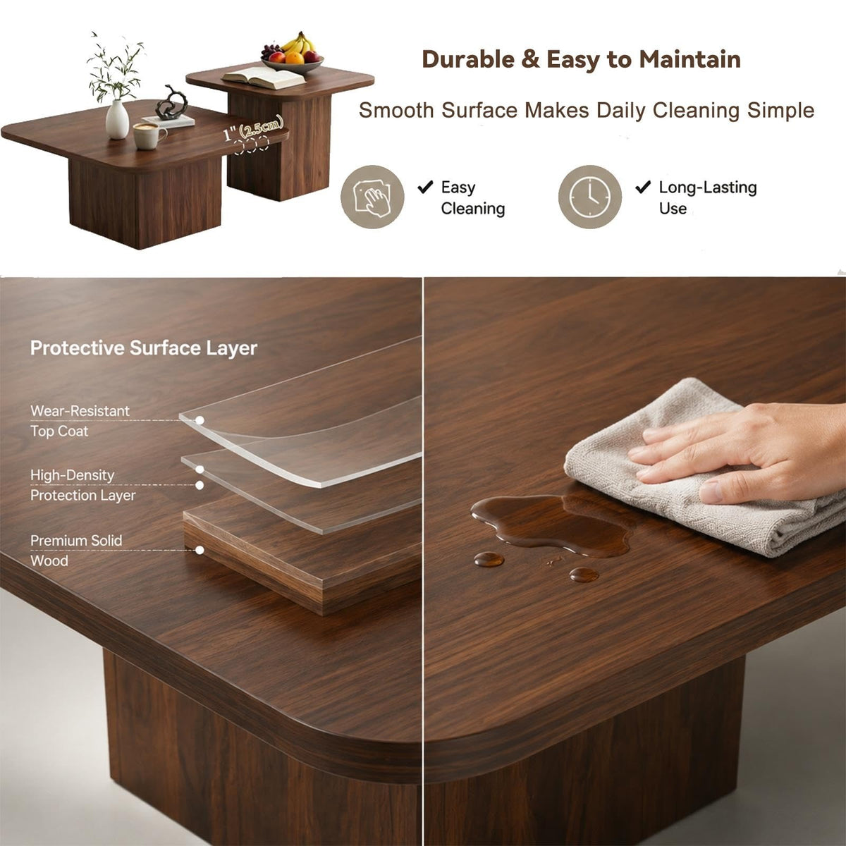 Nesting Coffee Tables Set of 2 Wood Square Y598