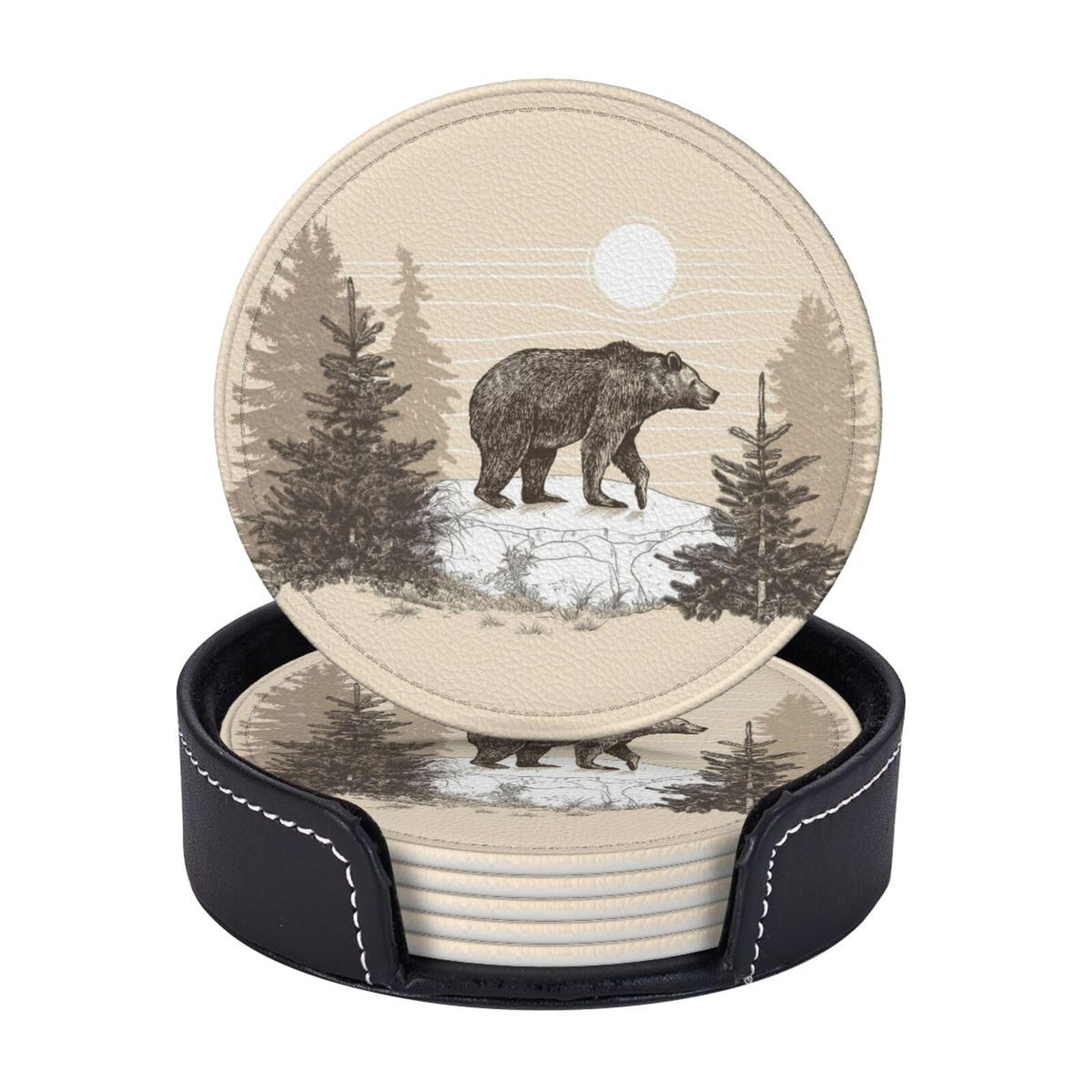 6 Pcs Leather Coasters with Holder J977