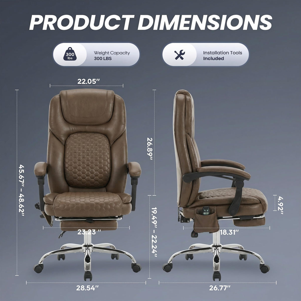 Brown Leather Massage Office Chair with Heat and Footrest Q9431