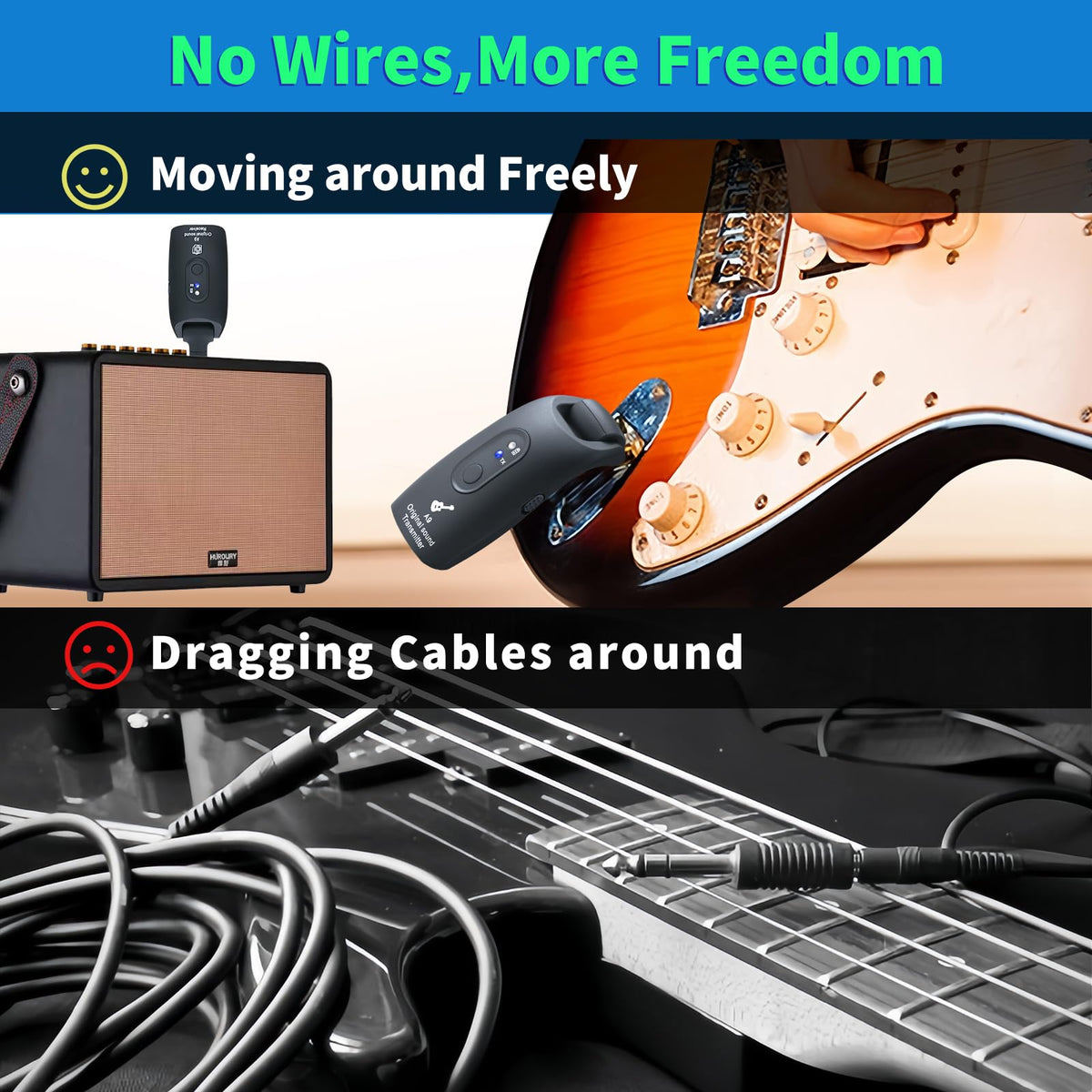 Wireless Guitar System 2.4GHz Transmitter and Receiver Black I72354