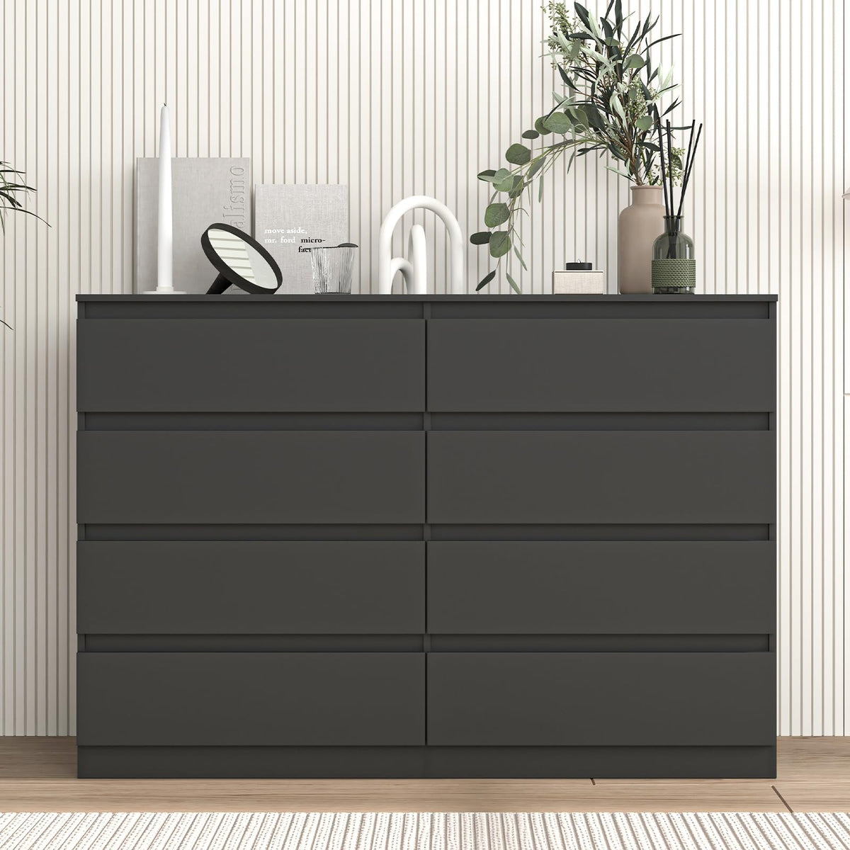 Black 8 Drawer Double Dresser L673756