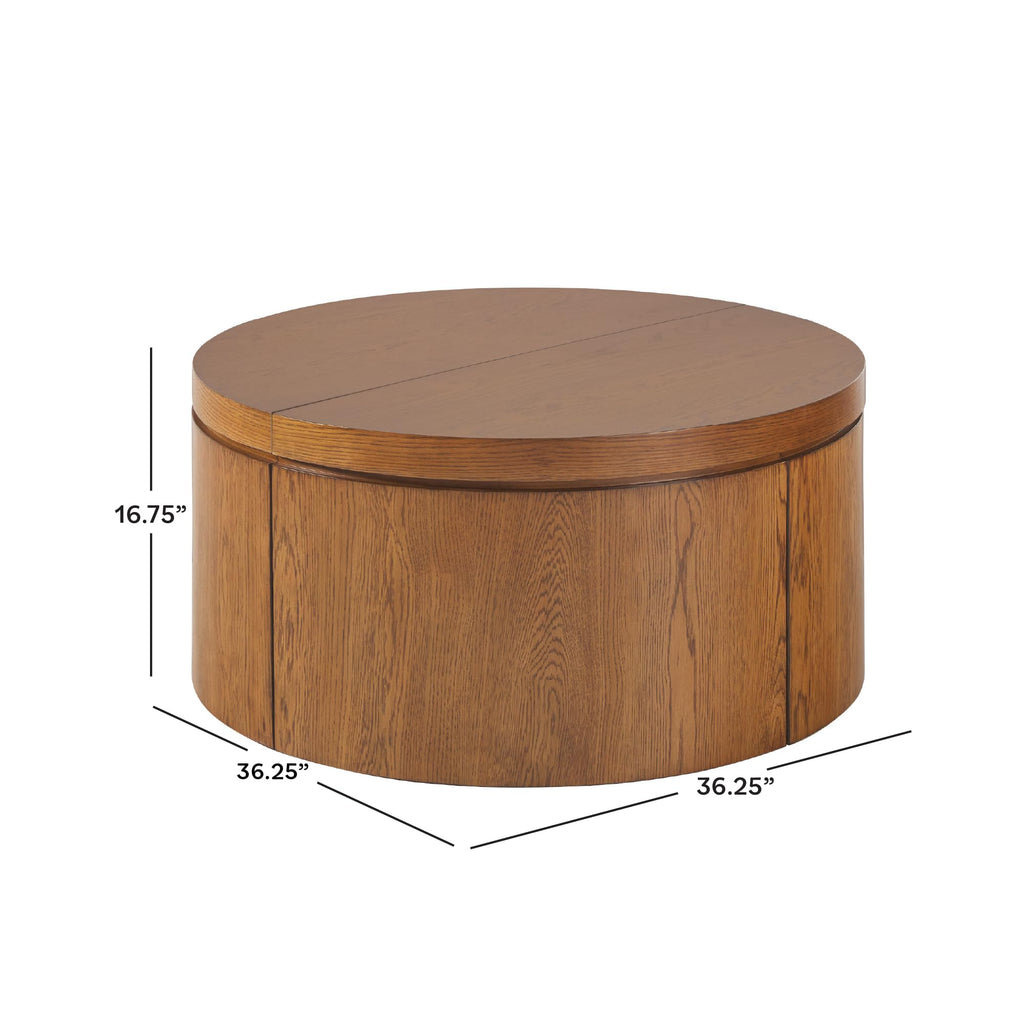 Solid Oak Wood Veneer Coffee Table with Storage, 36 Inch, Medium Brown Oak G341636