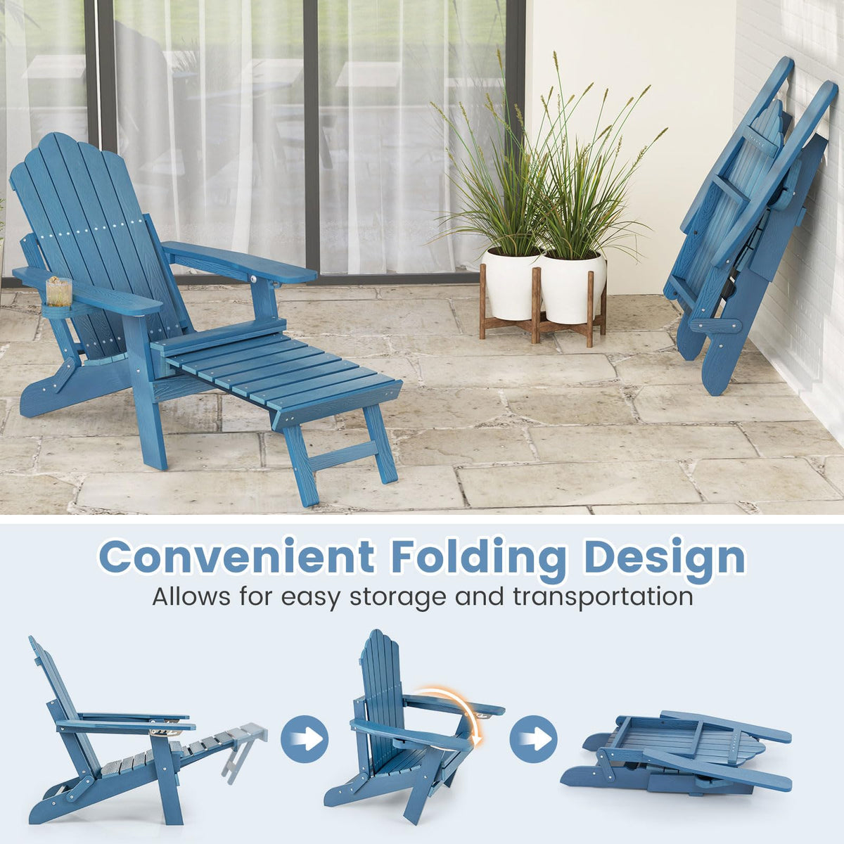 Folding Adirondack Chair with Adjustable Backrest and Ottoman S986785