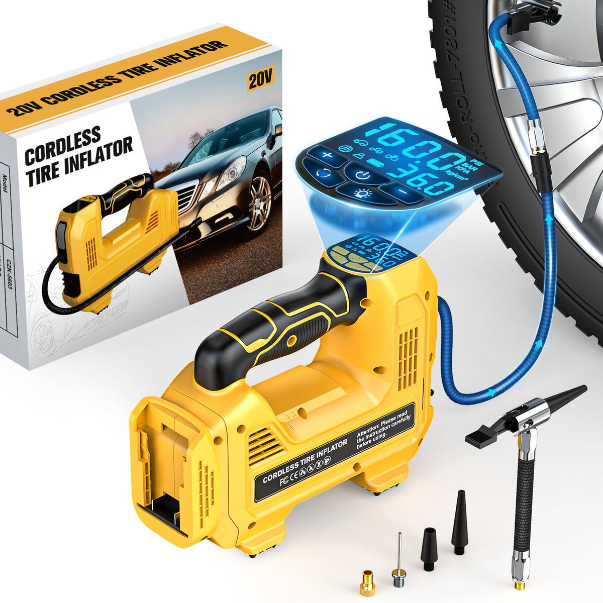 160PSI Cordless Tire Inflator Air Compressor Portable Handheld Air Pump with Digital Pressure Gauge F86464