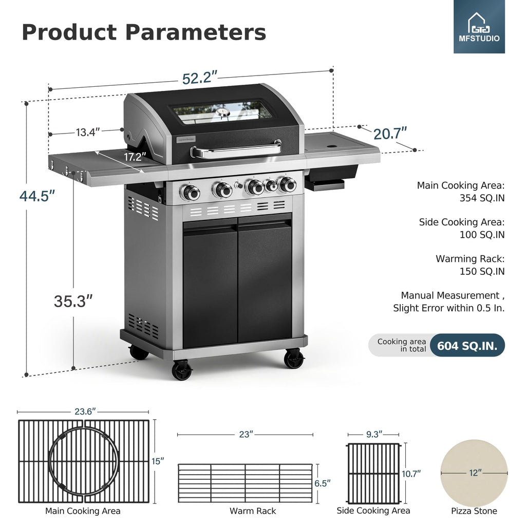 4 Burner Gas Grill with Infrared Side Burner K797696