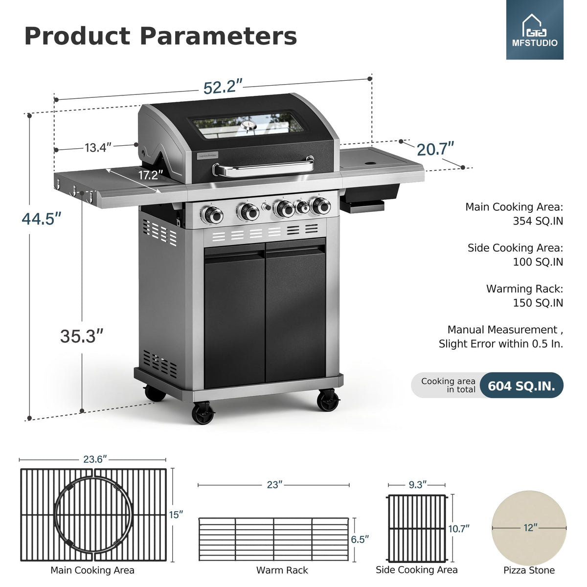 4 Burner Gas Grill with Infrared Side Burner K797696