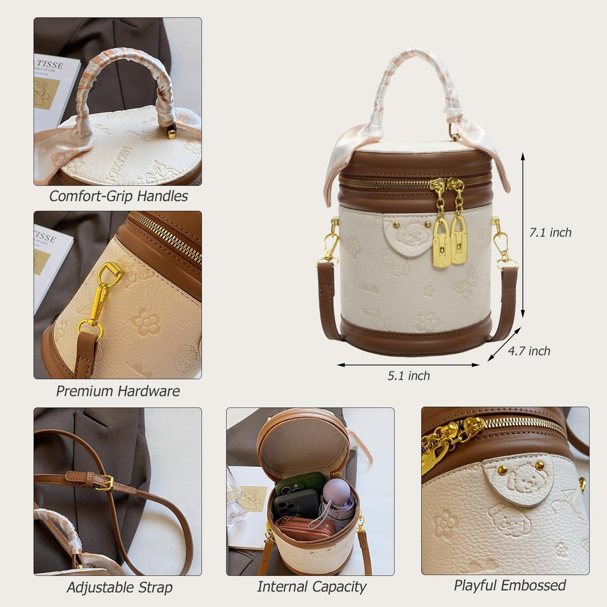 Crossbody Cylinder Bag Vegan Leather I466336