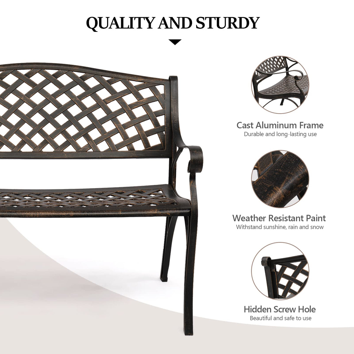 40.5" Anti-Rust Cast Aluminum Patio Garden Bench J341
