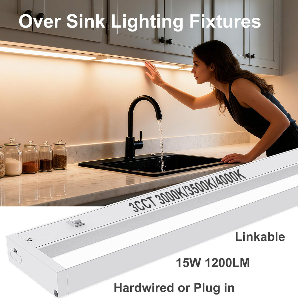 24 Inch LED Under Cabinet Lighting, 3 Color Temperatures, 1200LM Linkable E3291