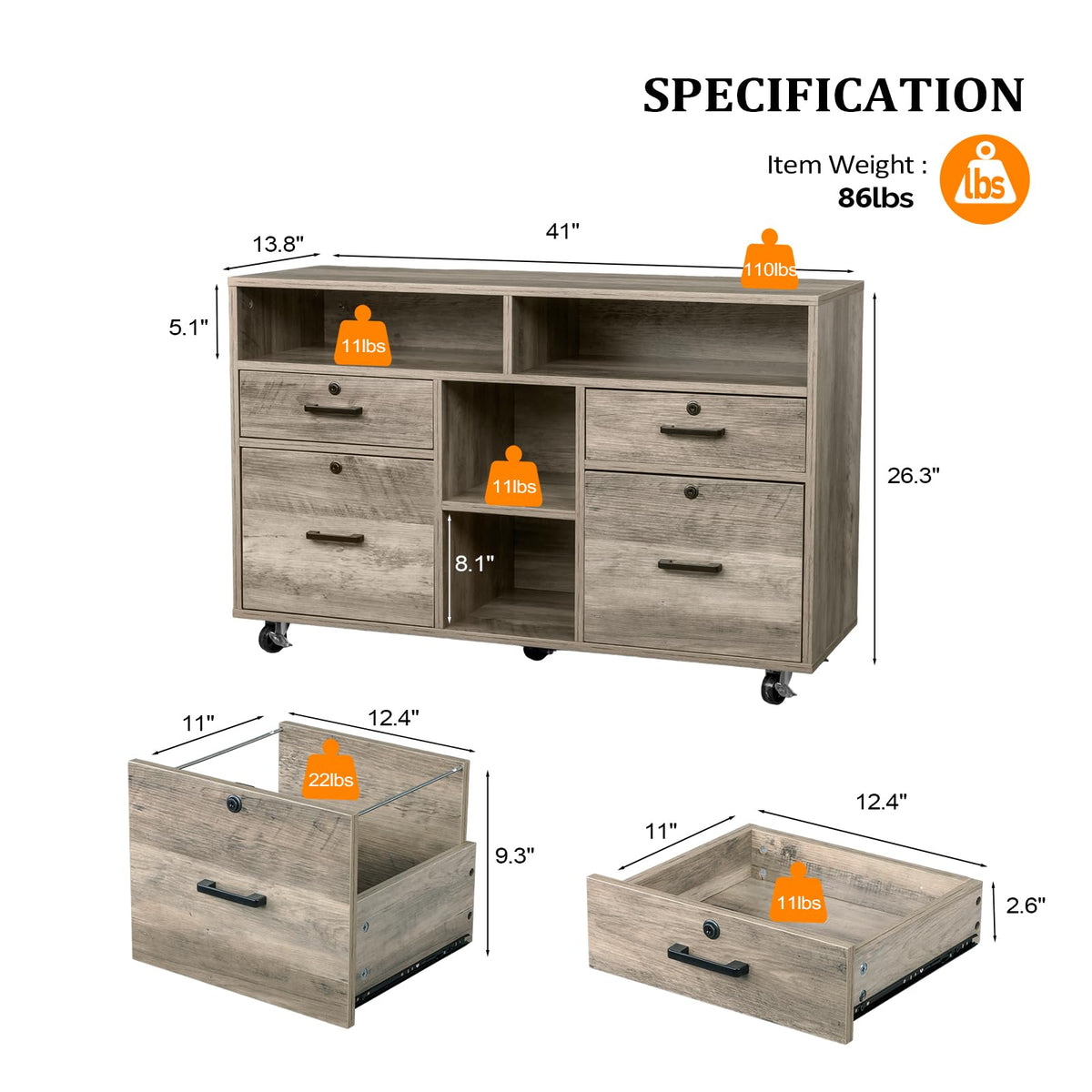 Rustic Grey 4 Drawer File Cabinet with Lock U171403