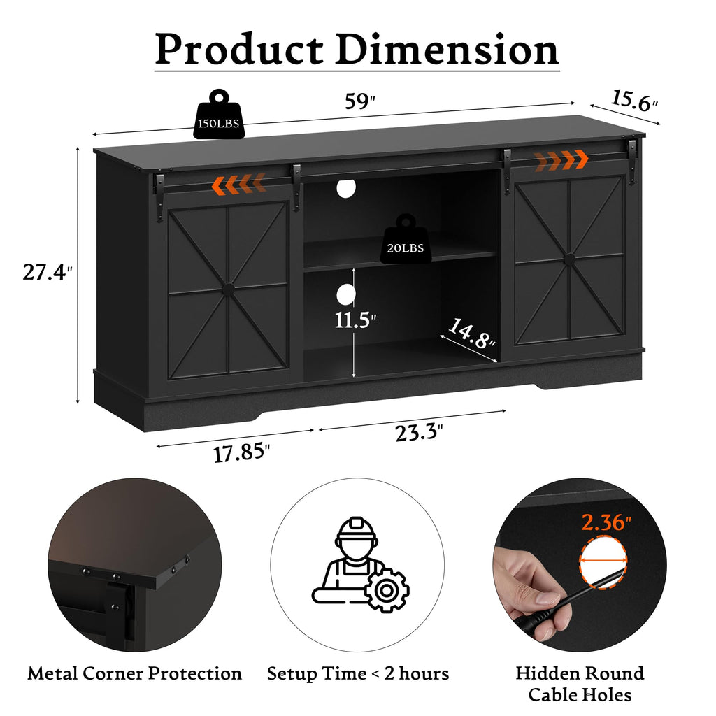 Black TV Stand with Sliding Barn Doors M173031