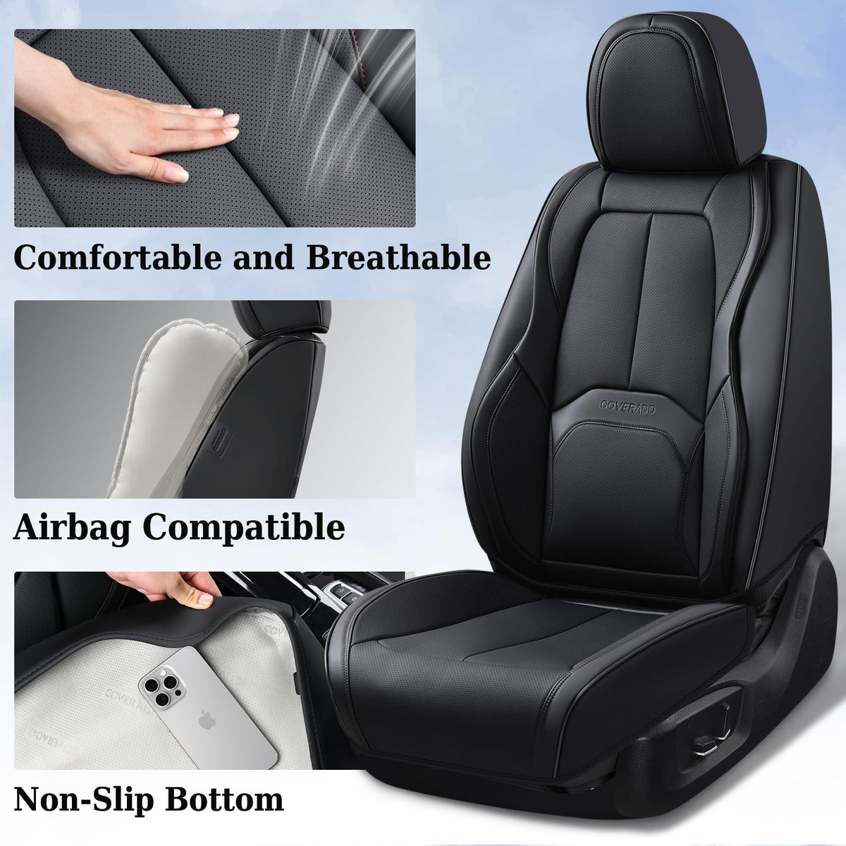 Black Leather Car Seat Covers Full Set I825