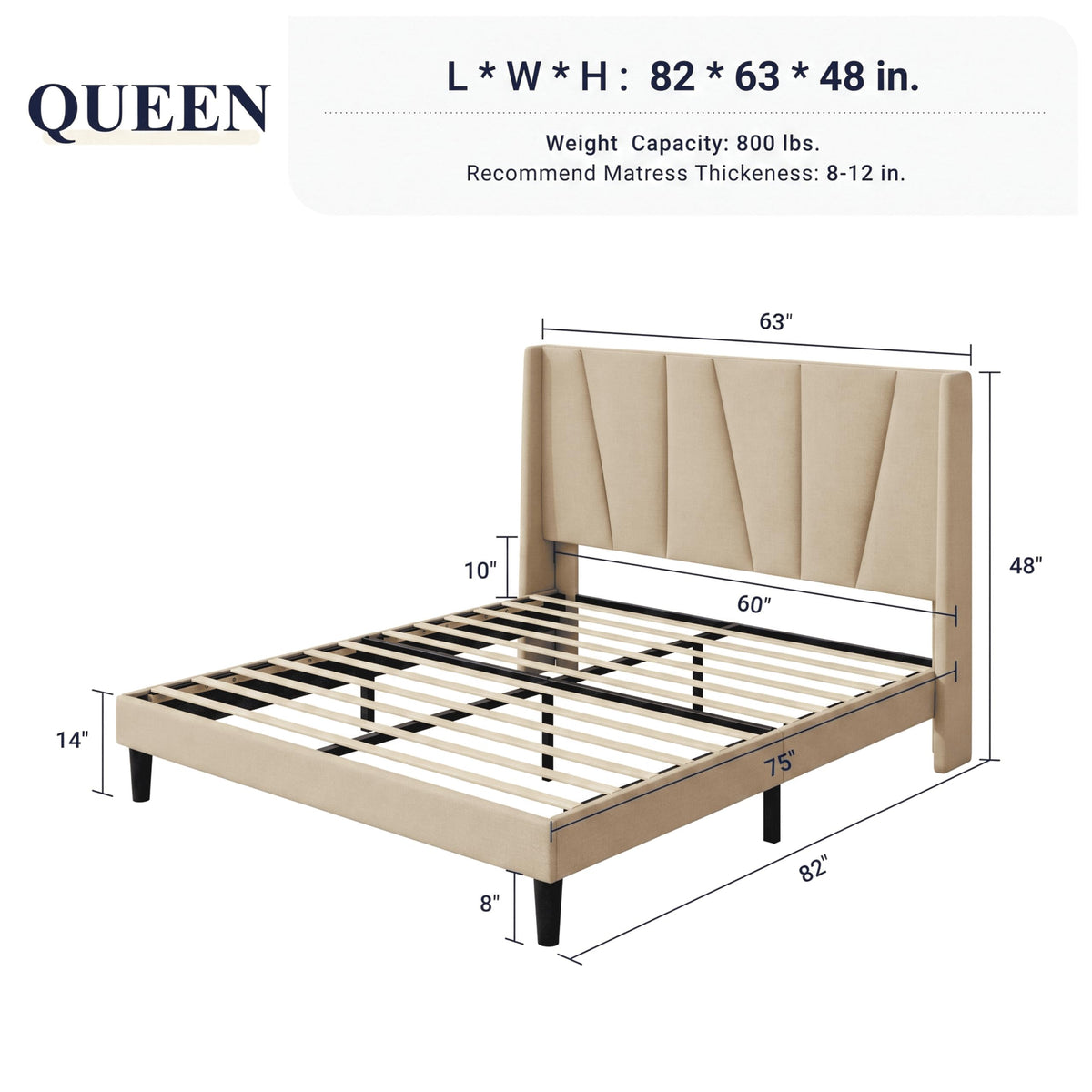 Queen Size Linen Bed Frame with Headboard Y127