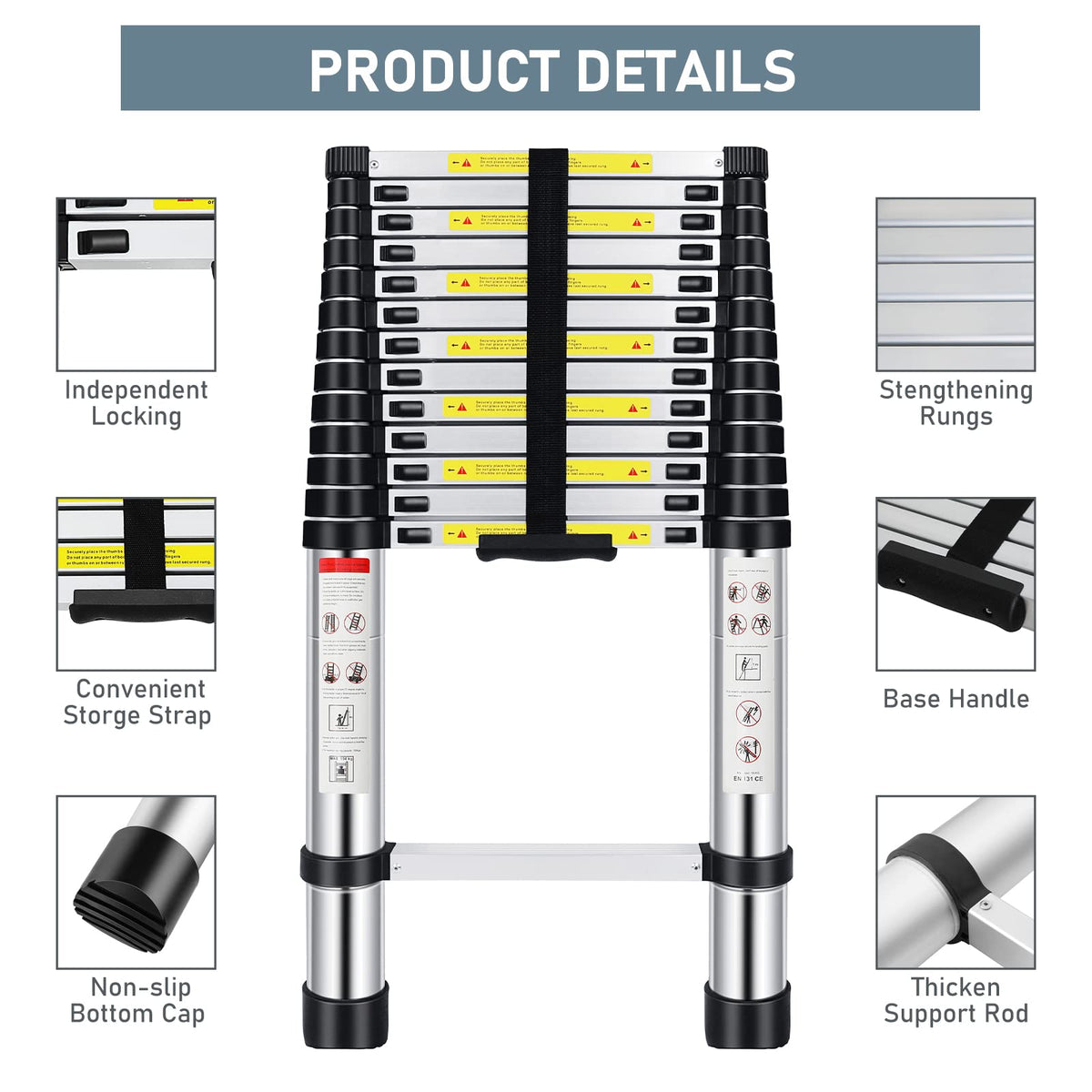 16.5FT Aluminum Telescoping Ladder 330 lbs V516