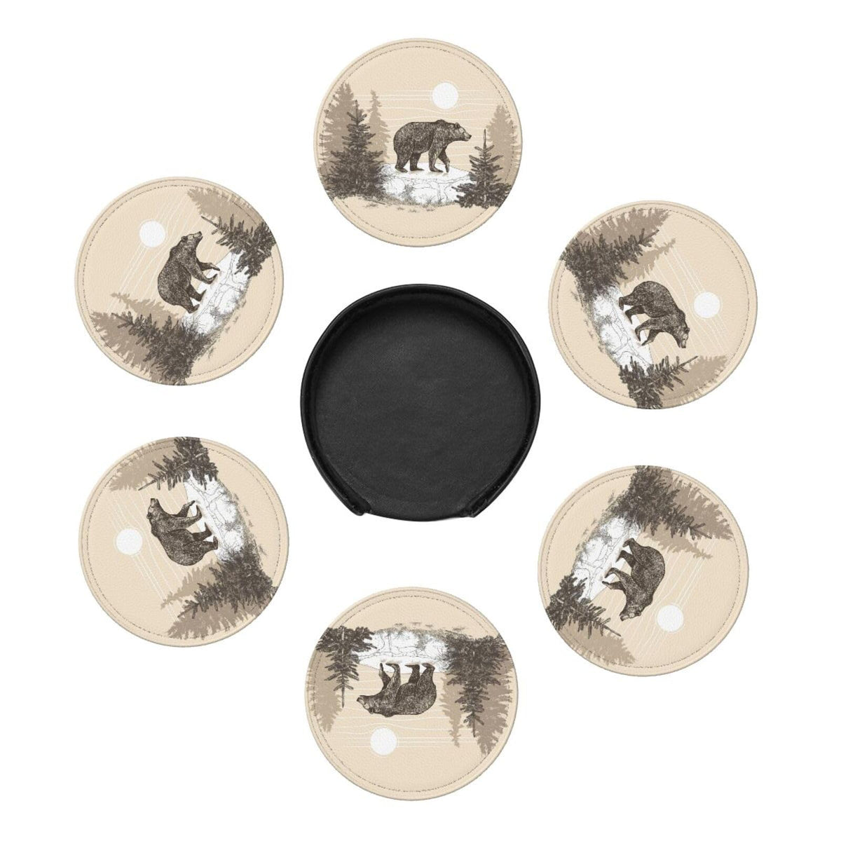 6 Pcs Leather Coasters with Holder J977