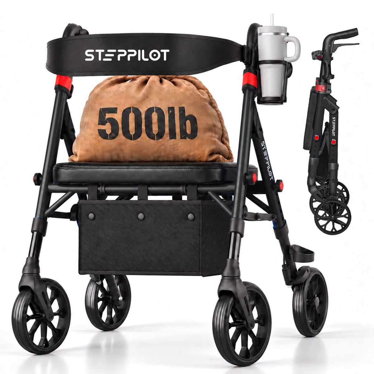 Bariatric Rollator Walker with Seat 500 lb Capacity X667465