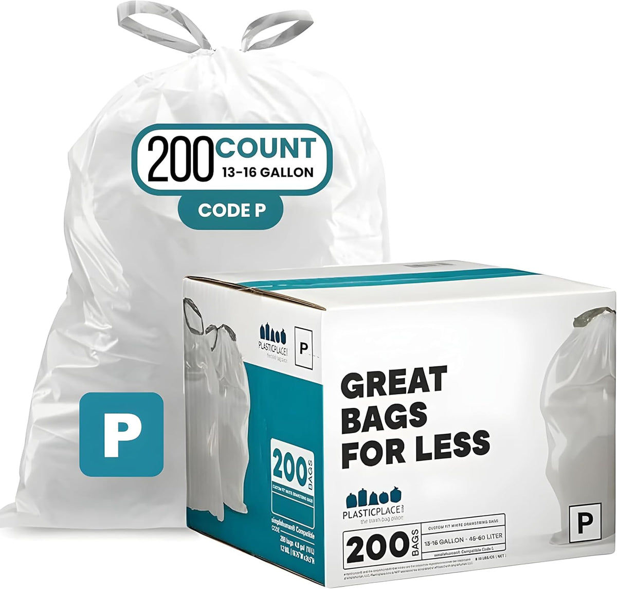 White Drawstring Trash Bags 13-16 Gallon 200 Count L658