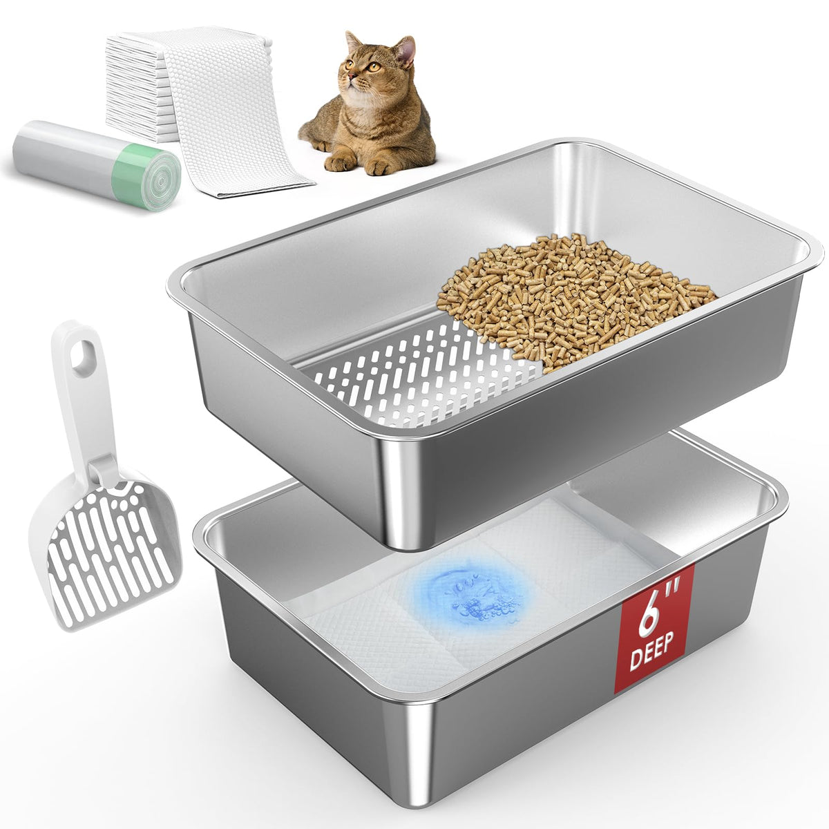 L Stainless Steel Sifting Litter Box K3253
