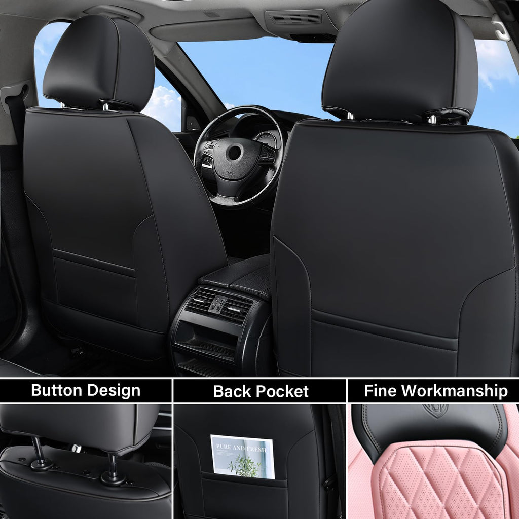 Waterproof Faux Leather Pink & Black Car Seat Covers Full Set A5375