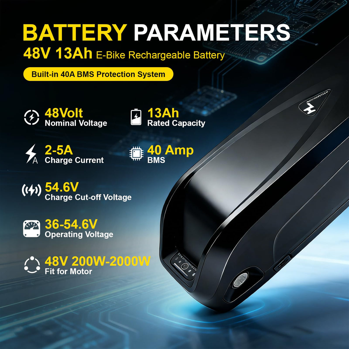 48V 13Ah Lithium Battery with 40A BMS D43185