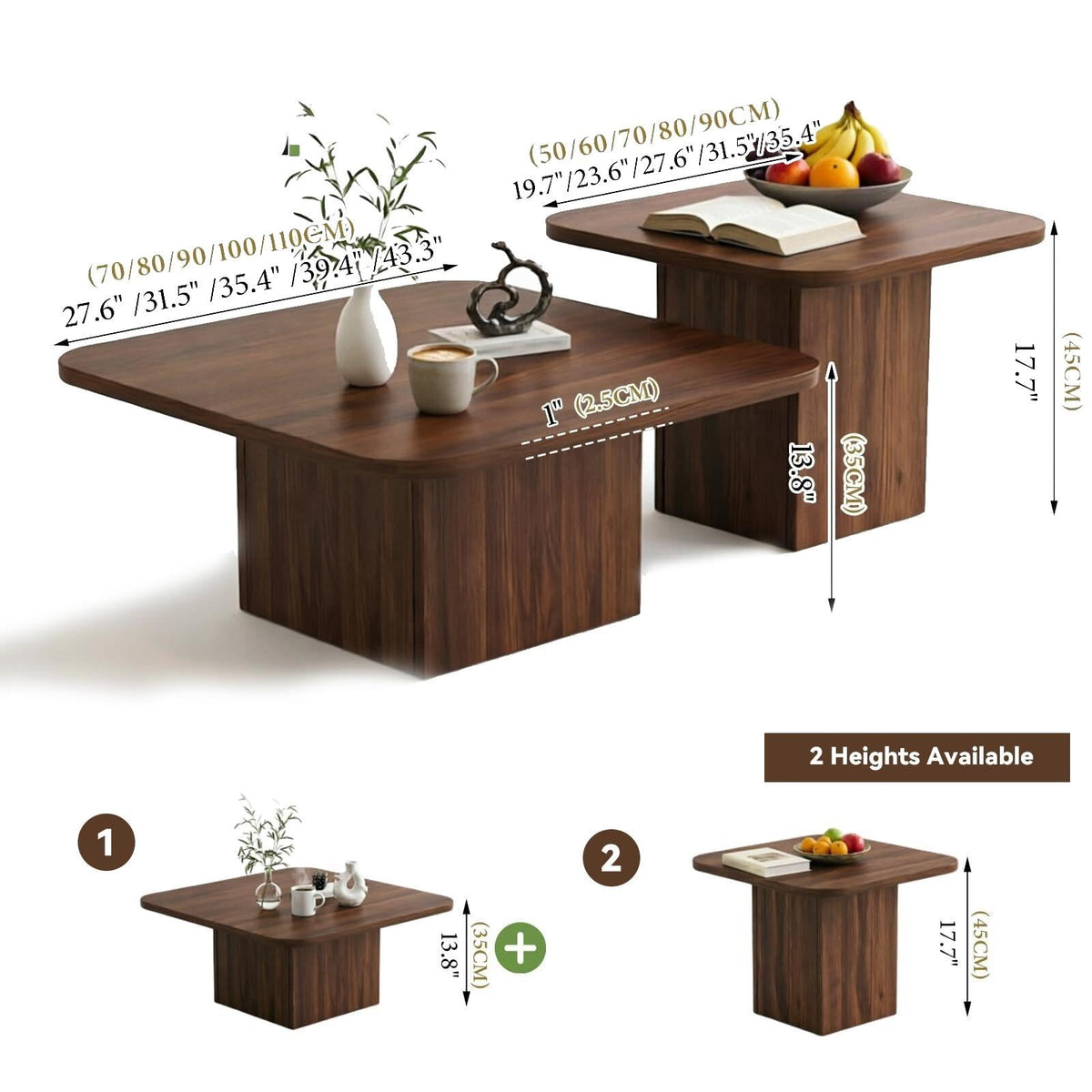 Nesting Coffee Tables Set of 2 Wood Square Y598