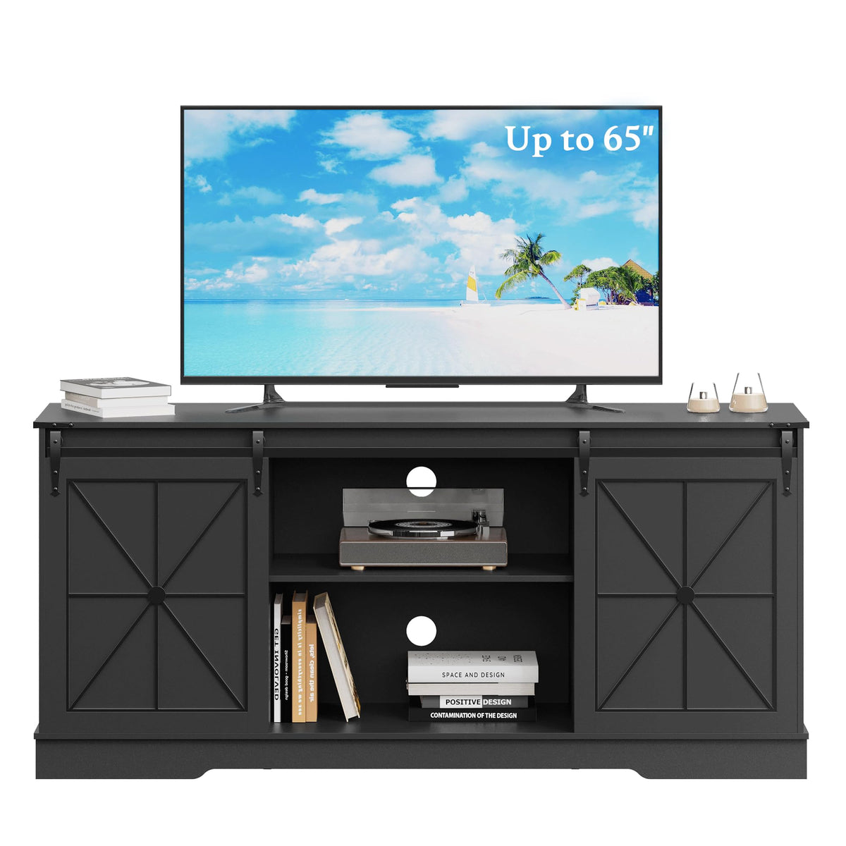 Black TV Stand with Sliding Barn Doors M173031