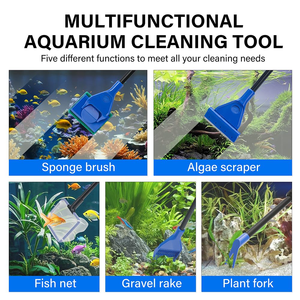 5 in 1 Fish Tank Cleaner Kit with 19 Inch Anti-Slip Handle T1514