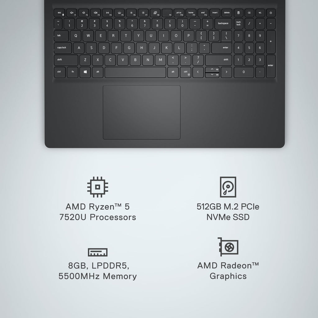 15.6-inch FHD Laptop AMD Ryzen 5 8GB DDR4 RAM 512GB SSD Windows 11 Carbon Black Q833