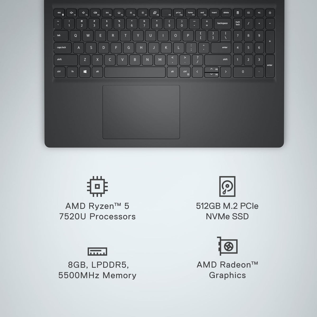 15.6-inch FHD Laptop AMD Ryzen 5 8GB DDR4 RAM 512GB SSD Windows 11 Carbon Black Q833