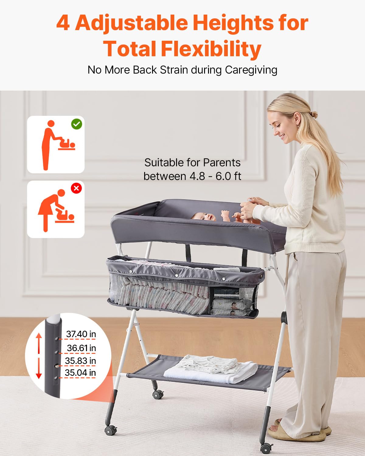 Foldable Baby Changing Table with Side Basket R6167
