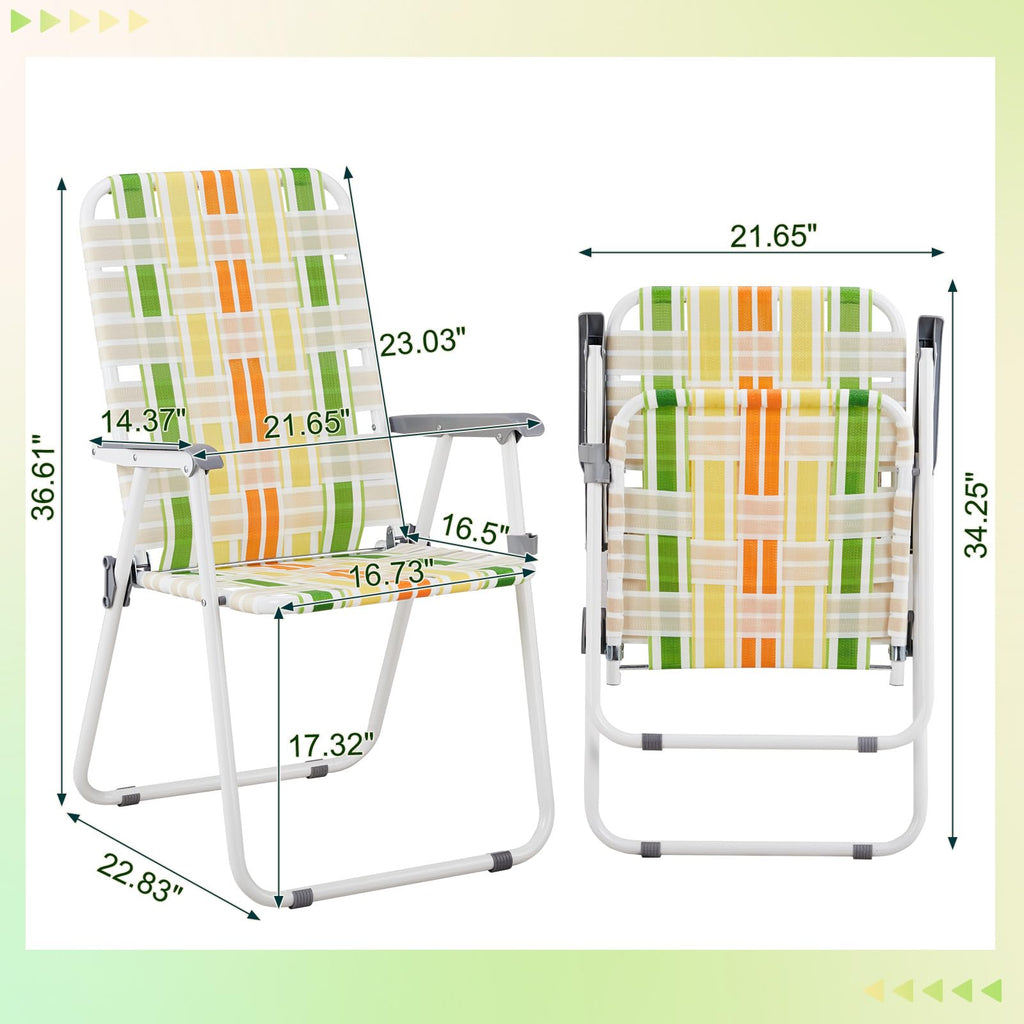 Set of 2 Folding Beach Chairs 260 lbs Capacity Yellow & Green R67731