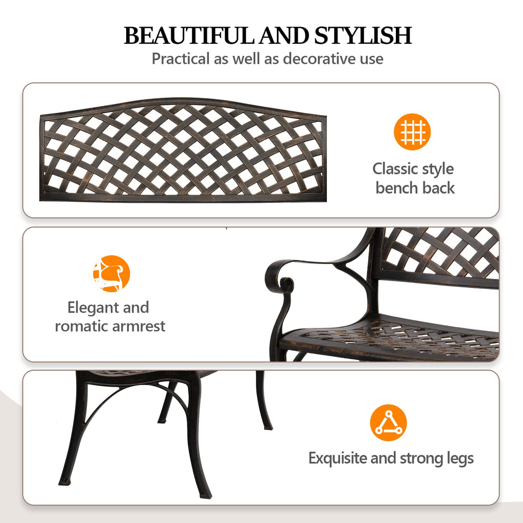 40.5" Anti-Rust Cast Aluminum Patio Garden Bench J341